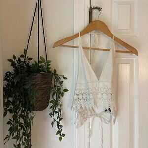 FOREVER 21 Boho Triangle Tie Top with Lace Design Detailing | Size S